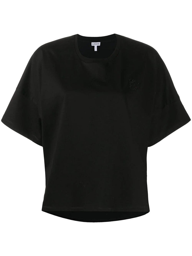 Camiseta cropped negra con anagrama bordado